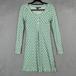 Boden Dress Womens UK 8 US 4 Green Blue Geometric Print Long Sleeve Button Front
